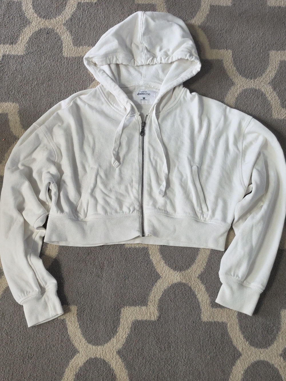 White Cropped Zip-Up Hoodie